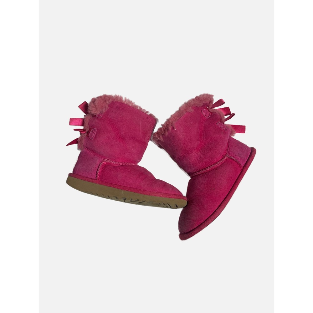 UGG Bailey Bow Boots Kids Size 12 Pink Suede Shearling Winter Classic Bows